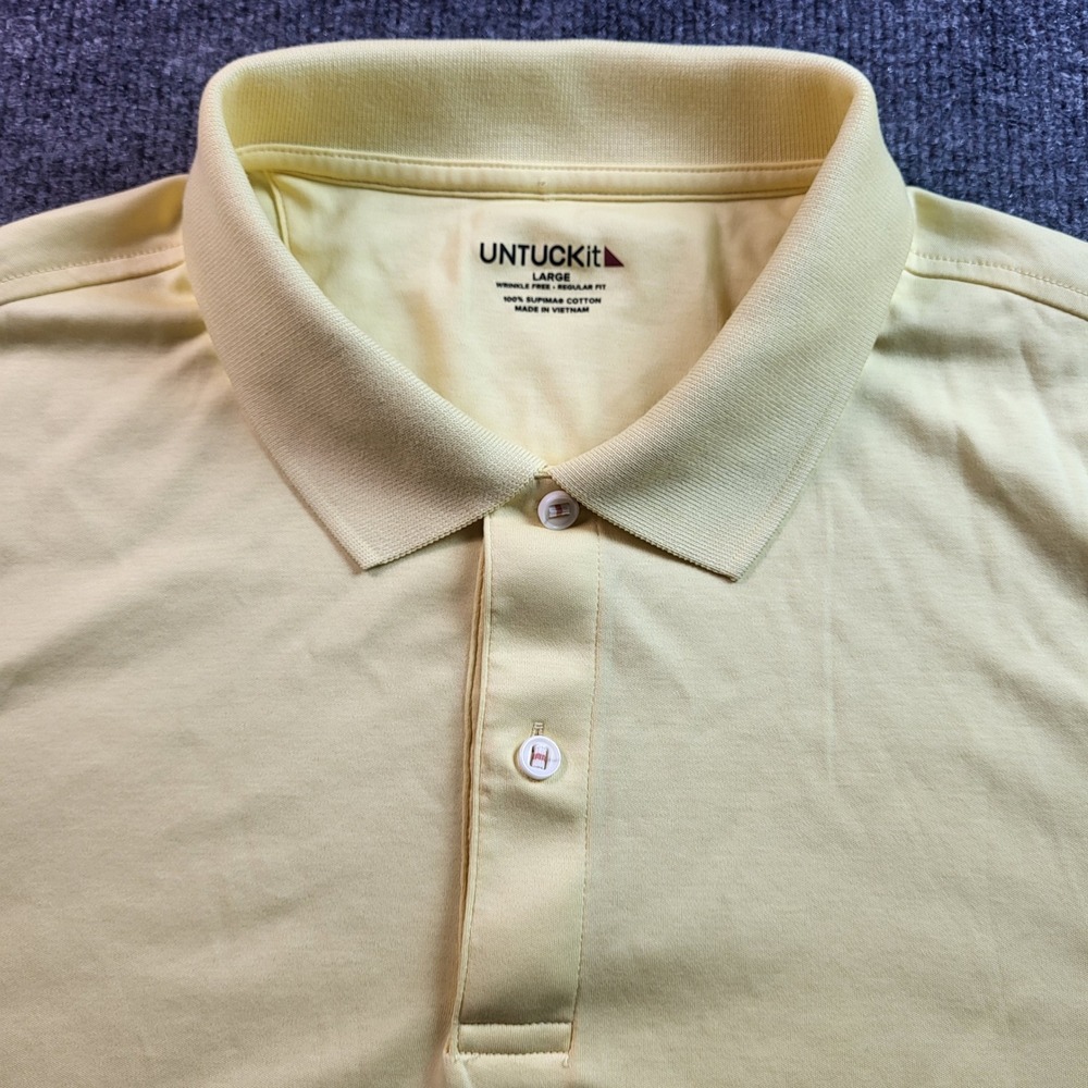 UNTUCKit Mens Polo Shirt Large Yellow Wrinkle Free Regular Fit Cotton Blend
